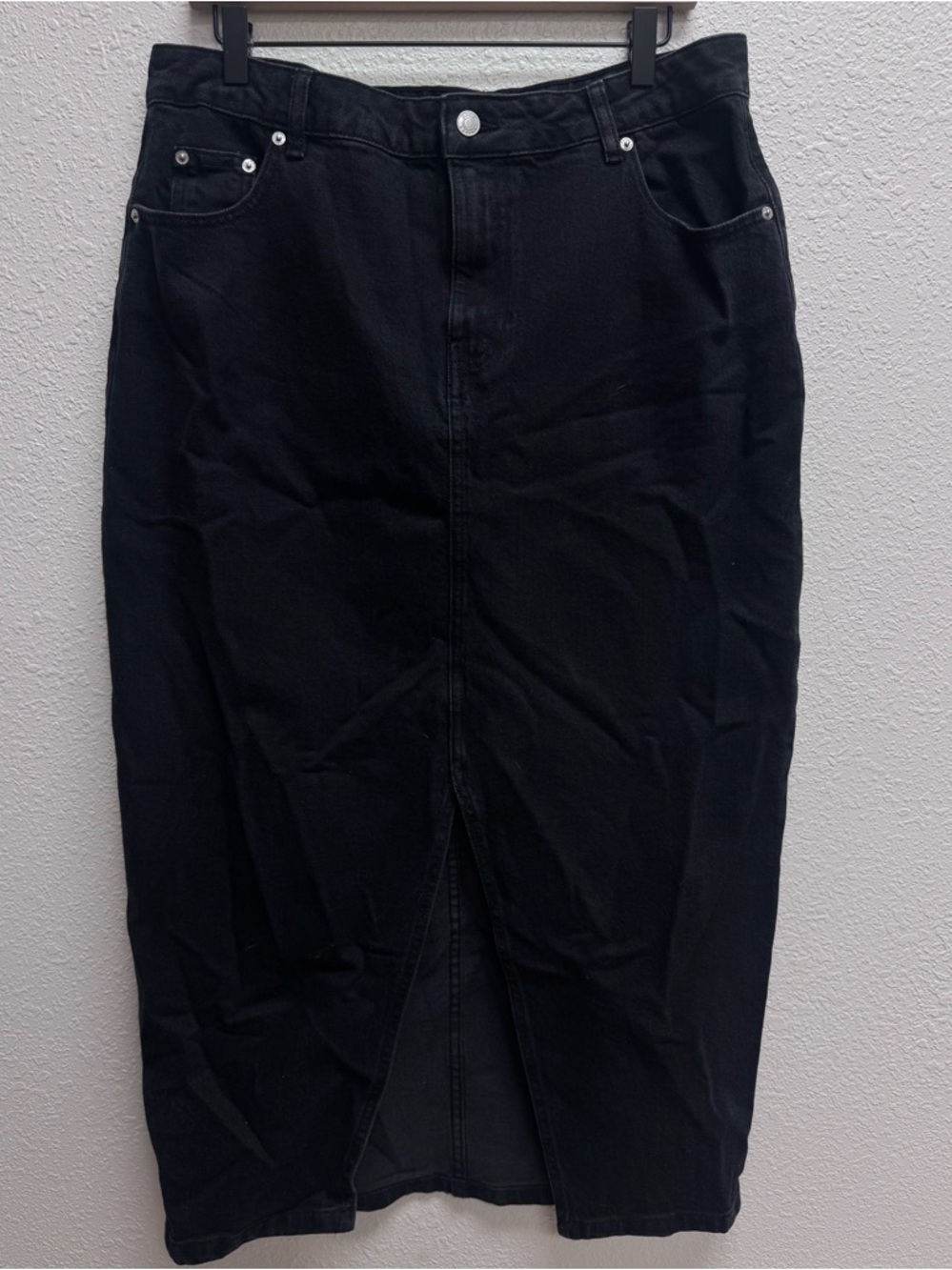ASOS Black Denim Midi Skirt with Front Slit